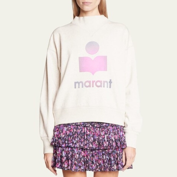 Isabel Marant Etoile Moby Mock Neck Logo Graphic Sweatshirt Ecru Size 10 US NWT - Picture 1 of 15
